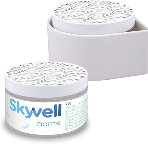 Skyvell Home Geruchsentferner Set 250g Gel-Dose inkl. Wandhalterung – Stationäre Geruchsbeseitigung gegen Uringeruch & Rauch – Ideal für Bad, WC & Pflege – Sichere Wandmontage – Natürliche Basis
