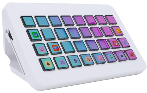 XUMIUZIY Deck per Streaming Live su PC, Tastiera Macro con Controller da Studio Programmabile con Controllo Personalizzato di 32 Tasti LCD (WHITE)