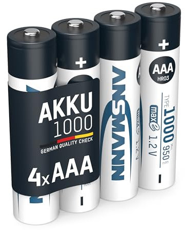 ANSMANN Akku AAA Micro Typ 1000mAh - 1,2V - Leistungsstarke NiMH AAA Akkus für Geräte mit hohem Stromverbrauch - Akku Batterien AAA ideal für Phone & Kamera - Accu AAA - 4 Stück