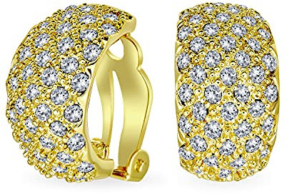 La Mode Boucles D'Oreilles Pince Demi-Dôme Large En Cristal Incrusté Pour Les Femmes Fête De Mariage Oreilles Non Percées Plaqué Or Jaune