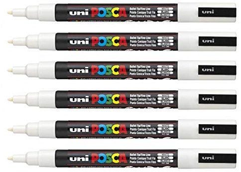 UNI-BALL Lot de 6 Marqueurs Pte conique fine POSCA PC3M 0,9 - 1,3mm Blanc