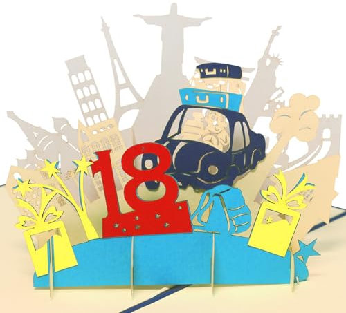 LINPOPUP® Pop-Up Karte 18 Geburtstag, 3D Geburtstagskarte mit Umschlag, Happy Birthday - Gutscheinkarte zum Geburtstag, Geschenk für Freund, Bruder, Sohn, Kind, Jubiläum, 18 Zahl, N16