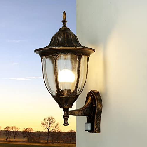 Licht-Erlebnisse XXL Wandleuchte mit Bewegungsmelder Aluminium Glas in Kupfer Antik