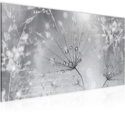 Runa Art Wandbild Pusteblume 1 Teilig 100 x 40 cm Modern Bild auf Vlies Leinwand Blumenwiese Wohnzimmer Schlafzimmer Schwarz Weiss 205612c