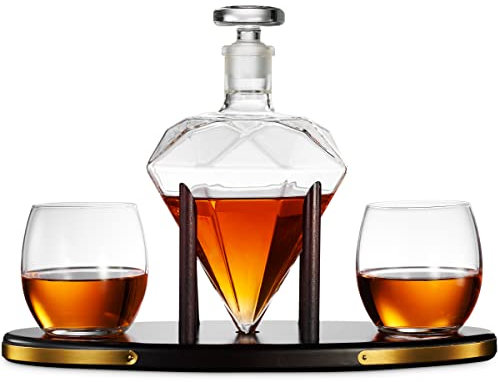 Godinger - Carafe à whisky en forme de diamant avec 2 verres à whisky - Pour liqueur, scotch, bourbon, vodka - 850 ml