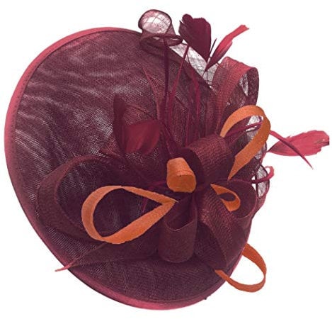 Caprilite Burgundy and Burnt Orange Sinamay Big Disc Saucer Fascinator Hat for Women Weddings Headband