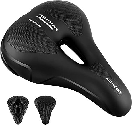 omitium Sella Bici Comoda con Nastro Riflettente Imbottitura, Sella per Bicicletta, Sedile Bicicletta Ergonomica con Molla Antiurto per Biciclette da Strada Mountain Bike e City Bike, Nero