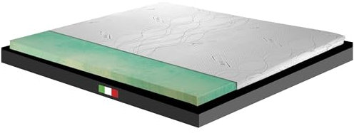 Surmatelas rigide, matelas correcteur orthopédique en biogreen, hauteur 6 cm, tissu hypoallergénique et antimicrobien, déhoussable, 4 côtés en argent, pour lit à la française, 150 x 190 cm