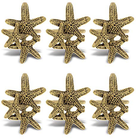 KitchaBon Goldene Serviettenringe Set mit 6 Stück, Tischdekoration für Tischdekoration, Serviettenring-Packungen Familienfeiertessen, ausgefallene Bankette und Hochzeitsdekorationen Empfang, Seestern