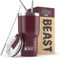 Beast Thermobecher 900 ml - Cranberry I Mehrweg Thermo Kaffeebecher To Go mit 2 Strohhalmen & Reinigungsbürste I Doppelwandiger Trinkbecher aus Edelstahl I Perfekt für Kaffee oder Eiskaffee I BPA-frei