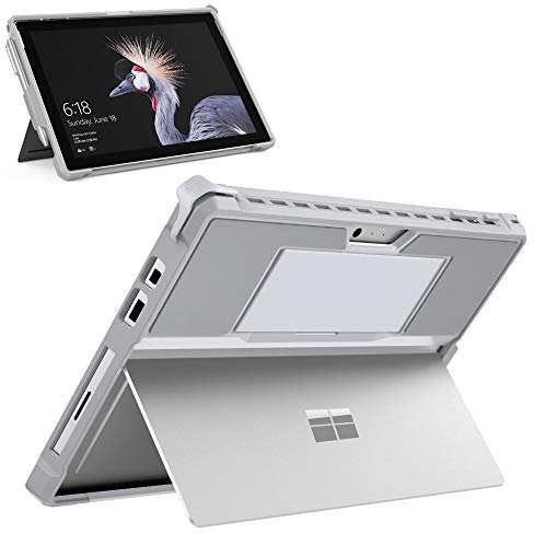 MoKo Hülle Kompatibel mit Microsoft Surface Pro 7 Plus 2021/Surface Pro 7 2019/Pro 6/Pro 2017/Pro 5/4/LTE, All In One Schutzhülle Stifthalter Handschlaufe Kompatibel mit Typ Cover Tastatur, Silbergrau