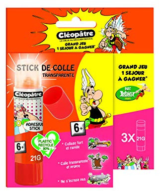 Cléopâtre - Boîte de 3 bâtons de colle Transparente Adhésive Asterix en 21 g