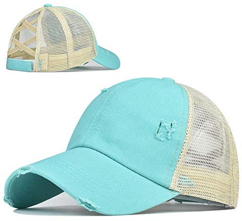 Herren Kappe Hut Womens Cross Ponycap Distressed Messy High Bun Pferdeschwanz Baseball Cap Dad Hat-C08_Non-Standard