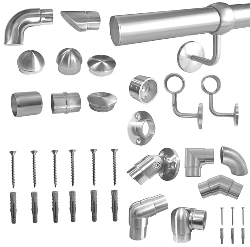 BASIT Schrauben Set & Dübel I 6x Schrauben 5x60mm + Dübel I Treppengeländer für innen & außen Geländer Handlauf I Handläufe Treppen Set zusammenstellen I aus EdelstahI V2A I BF3