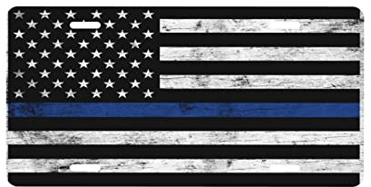PUIBUN Nummernschild, dünne blaue Linie, Nummernschild, Schminkschild, dünne blaue Linie, Autoanhänger, amerikanische Flagge, 15,2 x 30,5 cm