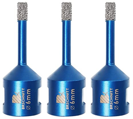 Diamond Drill Bit 6mm,BRSCHNITT 3pcs M14 Vacuum Brazed Diamond Tip Drill Bit for Tile Porcelain Stoneware Ceramic Marble Granite Drilling,Suitable For Angle Grinders