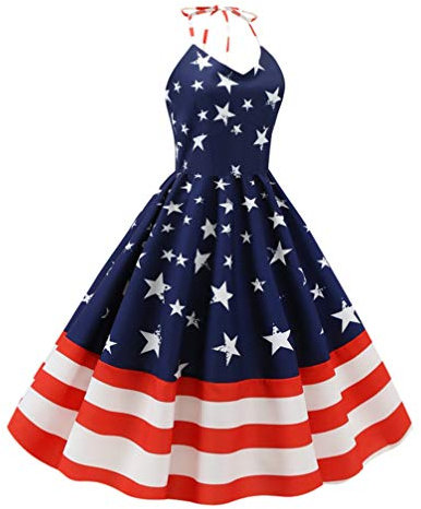 SOIMISS Robe Drapeau USA Robe De Plage Femme Robe Bustier Tube Robe à Imprimé Drapeau Américain du 4 Juillet Robe D'été Robe Femme 4 Juillet Costume De Danse Manquer sans Manches