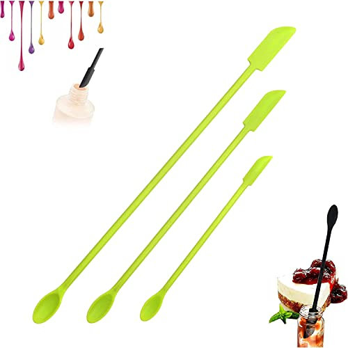 Pro-Noke Mini Silicone Spatula Jar Spatula Last Drop Small Spatula Beauty Spatula Reusable Double Ended Tiny Silicone Spoon Spatula for Kitchen and Beauty (3 Pieces, Green)