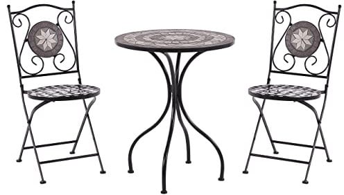 Balkonset 3-teilig Eisen schwarz Mosaik Tisch mit 2 Stühlen klappbar Cariati