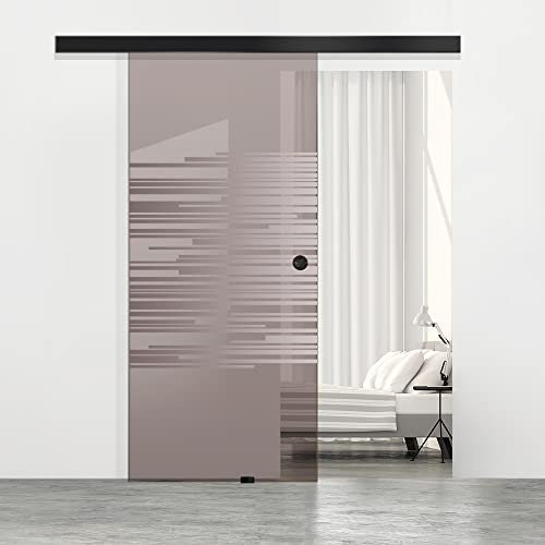 BOSS Black Porta Scorrevole in vetro modello SPEED 90x215 cm (60/80/90 cm) 8 mm, vetro Bronzo, Nano rivestito incolore, kit hardware complete nero opaco (90x215 cm, SINISTRA)