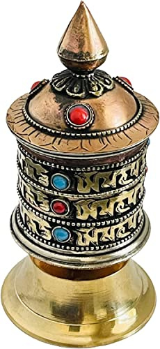 QT S tibetisches handgeschnitztes Tisch-Gebetsrad – Premium Spirituelle,Entspannung,Yoga Zubehör Geschenkset – Heim- & Zen-Dekor – Om Mani Padme Hum Mantra Made in Buddha born Country, Nepal