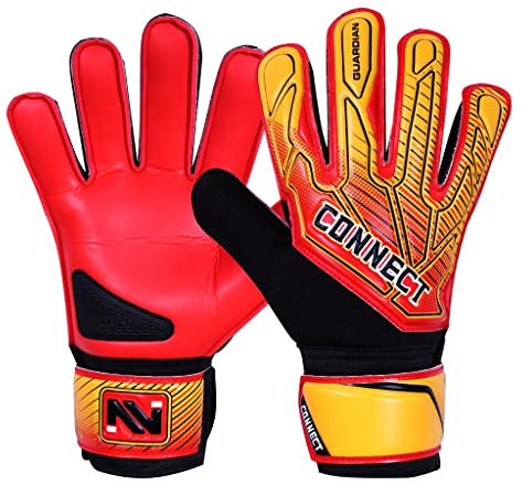 Kinder Fußball-Torwarthandschuhe CONNECT - Junior Super Grip Latex Torwarthandschuhe für Jungen, Mädchen & Training (Red, Grün 4)