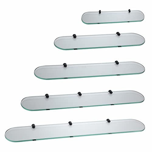 HomeHeng Glasregal Glasablage Duschregal Duschablage Glas 8mm Glasregal Bad Glas Ablage Dusche 80cm mit Glashalter Wandmontage Halterung Zylindrisch, E3307-80MB