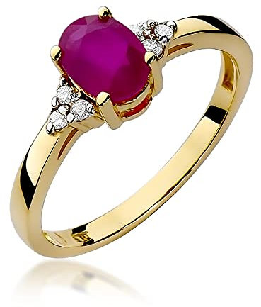 Damen-Goldring mit 1,00 Karat Rubin und 0,05 Karat Diamanten | 14 Karat Gold (585) | Goldring mit Box | Goldring für Frauen (Rubin, 56 (17.8))