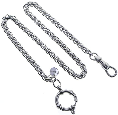 watchvshop, Edelstahl Taschenuhr Kette Albert Kette mit Stahl Weizen Spiga Kette Stahl Albert Drehverschluss Stahl Federring Verschluss FCS73