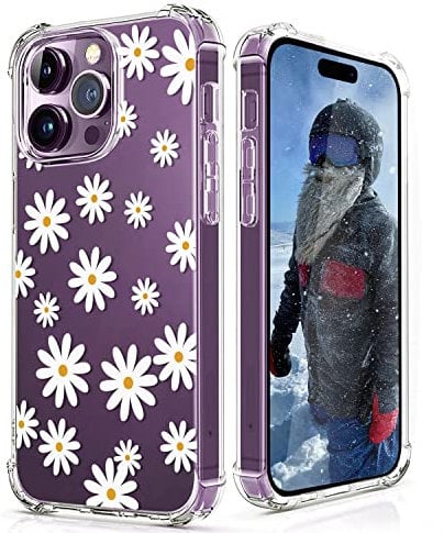 CAROKI for iPhone 14 Pro Max Clear Case,with Small Daisy Pattern Bumper Protective Shockproof Soft Cover Case for iPhone 14 Pro Max 6.7-Small Daisy