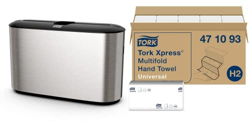 Tork Xpress Countertop Multifold Hand Towel Dispenser 460005 - H2 Dispenser, Single Dispensing, Slim, Stainless Steel + Xpress Multifold Paper Hand Towels - Universal. White - 20 x 250 Sheets