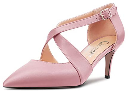 Castamere Aiguille Mi Talon Heel Pointu Bout Lanières Croisées Escarpins Mariage Party 6.5 CM Heels Rose Matte 35 EU