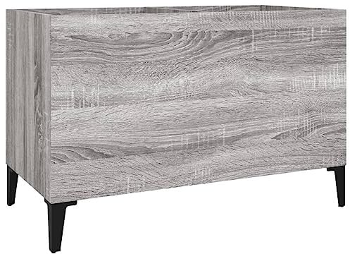 vidaXL Grey Engineered Wood Record Cabinet - Vinyl LP Storage Sideboard, Industrial Metal Legs - Ample Storage Space for Music, Living Room, Bedroom or Office