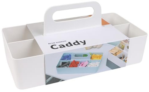 BLUE GINKGO Stackable Organizer Caddy – Korean-Made Portable Tote for Bathroom, Office, Crafts, or School Supplies (Long Rectangle, White)