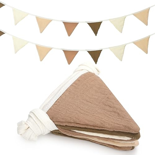 Oudain Wimpelkette, 4,7 m, 2 Stück, für Kinderzimmer, dreieckige Wimpelkette, Baby-Banner für Kinderzimmer, Dekoration, Baby, Geburtstag, Boho, Hochzeit, Party, Event, je 2,4 m (Khaki-Farben)