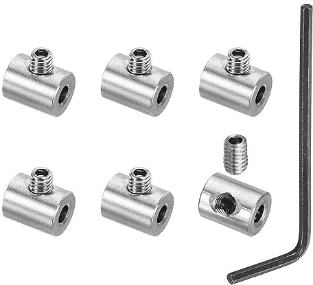 PATIKIL Morsetto per Cavo 3mm Foro Filo Corda Mollette Set, 6pz 304 Inossidabile Acciaio Singolo Fori Blocco Cavo Morsetti Clip con M4 Viti Esagonali Chiave per Cavo Raccordo, Argento