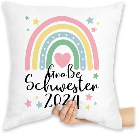 Kissen 40x40 Zierkissen - Große Schwester Geschenk 2025 Regenbogen Big Sister - 40 x 40 cm - Weiß - Schwestern 2023 sis Geschenkideen+für+Geschwister Grosse große+Schwester+Geschenk