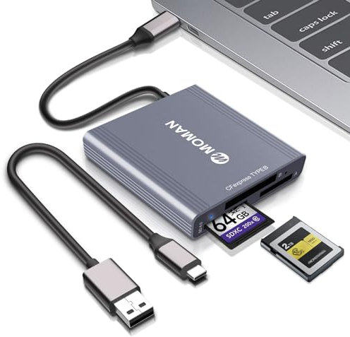 Moman CFexpress Typ B Kartenleser, Typ A, SD Kartenleser, USB-C, USB-A 10Gbps USB 3.1 Gen 2 CF Express Type A Type B Memory Card Reader
