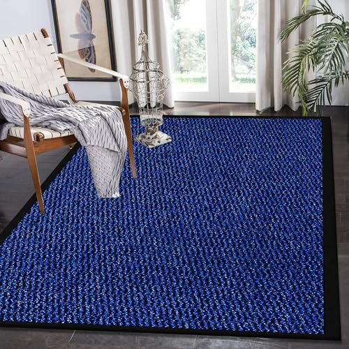 Rugs Inn Sunny Rubber Rug - Heavy Duty Waterproof Non Slip Strong PVC Backing Kitchen Rug Large Floor Mat Washable Front Door Outside Dirt Trapper (120 x 150 cm, Blue)
