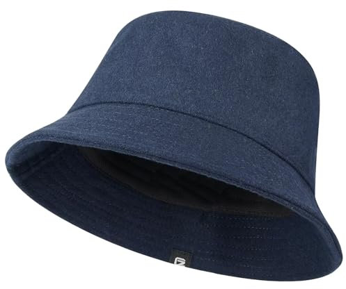 GADIEMKENSD Winter Bucket Hat Premium Wool Packable Plain Colors Warm Soft Felt Wool Bucket Hats for Women Men Unisex Casual Outdoor Hiking Fisherman Cap Navy L