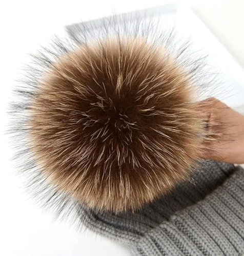 Echtfell Pompom Fellbommel mit Schnalle Pompom Kugeln Fellbommel Bommel für Schals Hüte Taschen DIY Zubehör