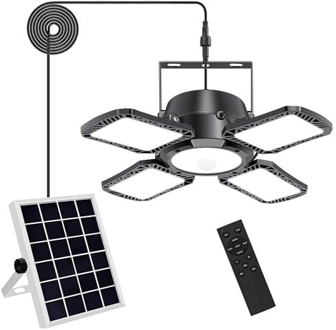 Auzev Solar Shed Light Indoor Outdoor Upgrade 176 LED 4 and 1 Heads Solar Powered Motion Sensor Pandent Daytime Work Lights with 4 Modes Remote Control Security lamp for Garage Gazebo Barn