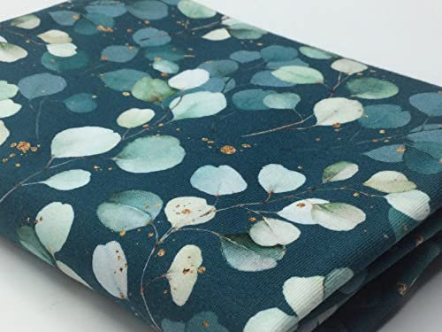 Jersey Stoff Eukalyptus EUCALYPTUS LEAVES | by Poppy | Ökotex | 2 Farben (petrol)