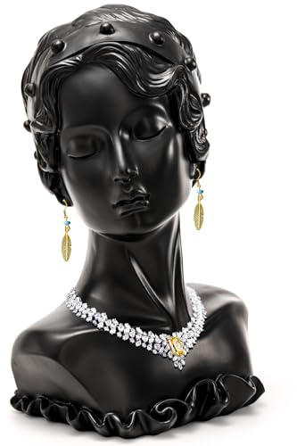 SOUJOY Jewelry Display Stand, Beauty Bust Mannequin Earring Stand, Black Resin Pendant, Boutique Display Holder Organizer for Show Jewelry, Necklace, Earrings, Rings