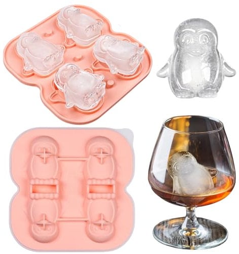 Orapink Silicone Ice Cube Tray with Funnel-Type Lid, 3D Fun Penguin Shaped Novelty Ice Cube Tray for Whisky, Wine, Juice