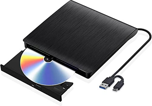 DAMEINV External CD DVD Drive, USB 3.0 Type-C Portable CD Reader CD/DVD-RW Burner Low Noise High Speed Data Transfer Super drive for Laptop, Desktop,Windows 10/8/7 / XP/Linux, Mac, IOS