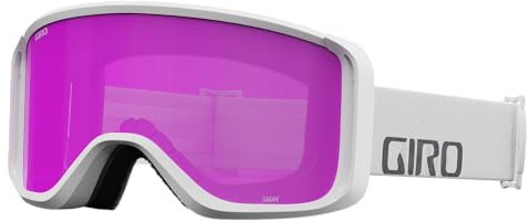 Giro Sagen Skibrille - Snowboardbrille für Herren, Damen und Jugend - Weißes Wordmark Band mit bernsteinfarbenen rosa/gelben Gläsern