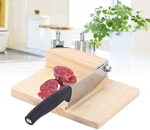 Household Wooden Seat Slicer - Stainless Steel Corn Knife, Nougat Slicer Machine, Meat Slicing Machine Maker with Carbide Sharpener for Meat, Cheese and Bread