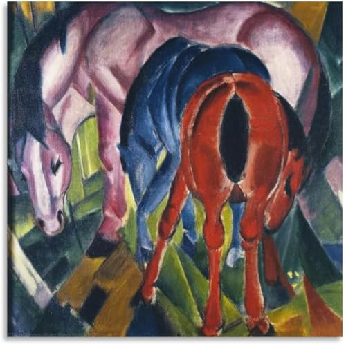 Orjdjz Wxkbl Pferd mit Zwei Fohlen Poster von Franz Marc Wandkunst Franz Marc Drucke Franz Marc Gemälde Leinwand für Wohnzimmer Dekor Bild 50x50cmx1 Ohne Rahmen