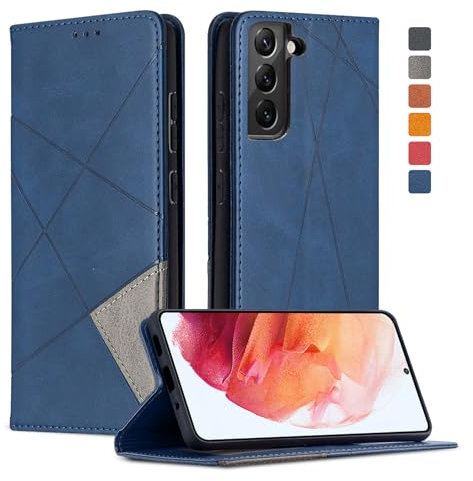 Jawneny Handyhülle für Samsung Galaxy S21 Hülle, Schutzhülle S21 5G Leder Wallet Kartenfach Flip Case Standfunktion Stoßfeste Klapphülle für Samsung S21 6.2 Zoll Handytasche Cover (Blau)
